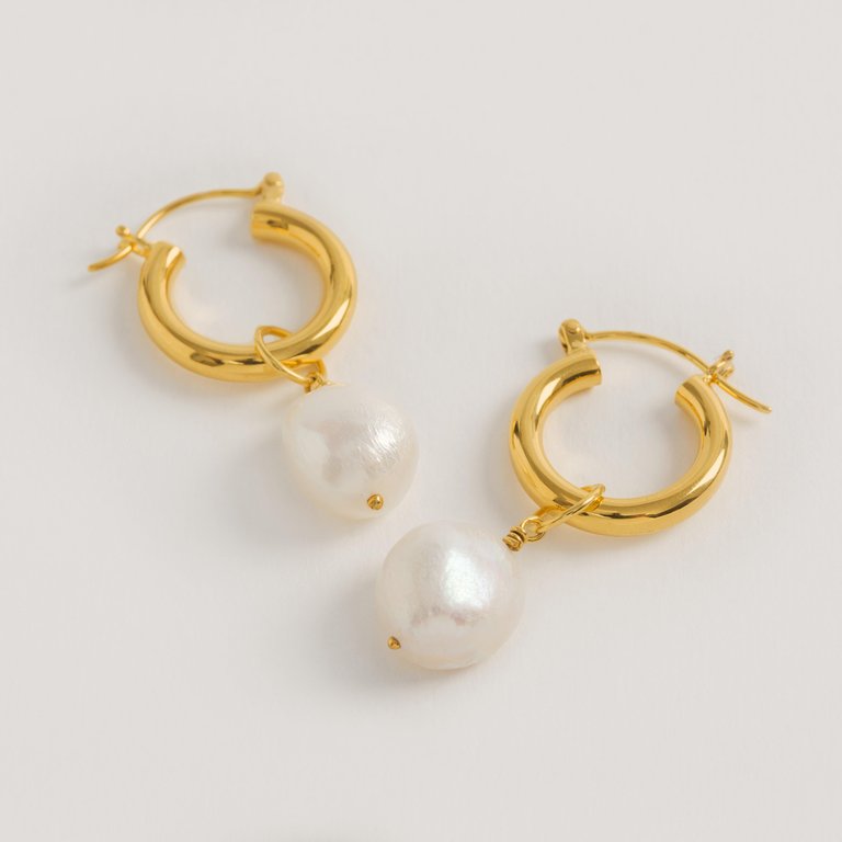 Gold Mini Hoops With Baroque Pearls
