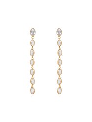 Oval Crystal Framed Long Drops - Gold