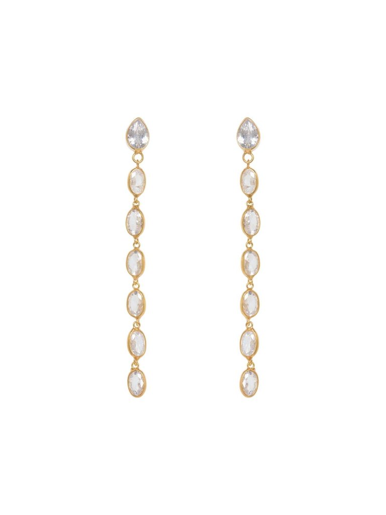 Oval Crystal Framed Long Drops - Gold