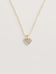 Seed Pearl Necklace With Mother Of Pearl Heart Pendant - Gold
