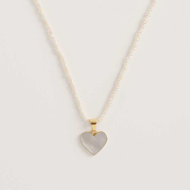 Seed Pearl Necklace With Mother Of Pearl Heart Pendant