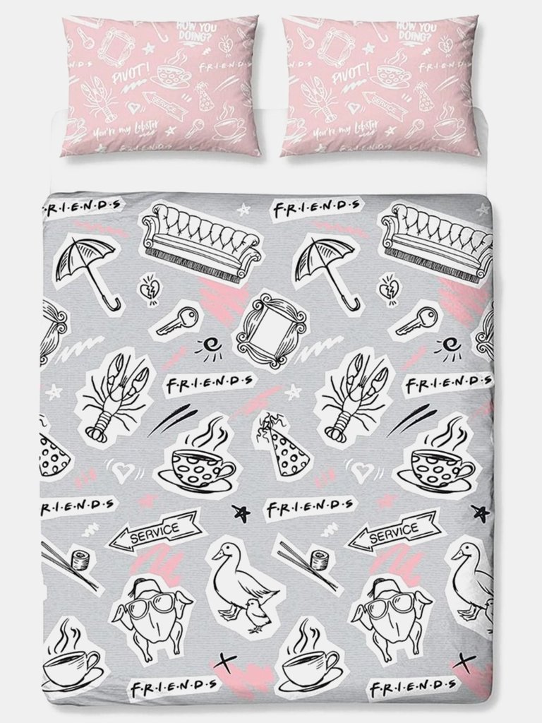 Coffee Duvet Set - Pink/Gray/White