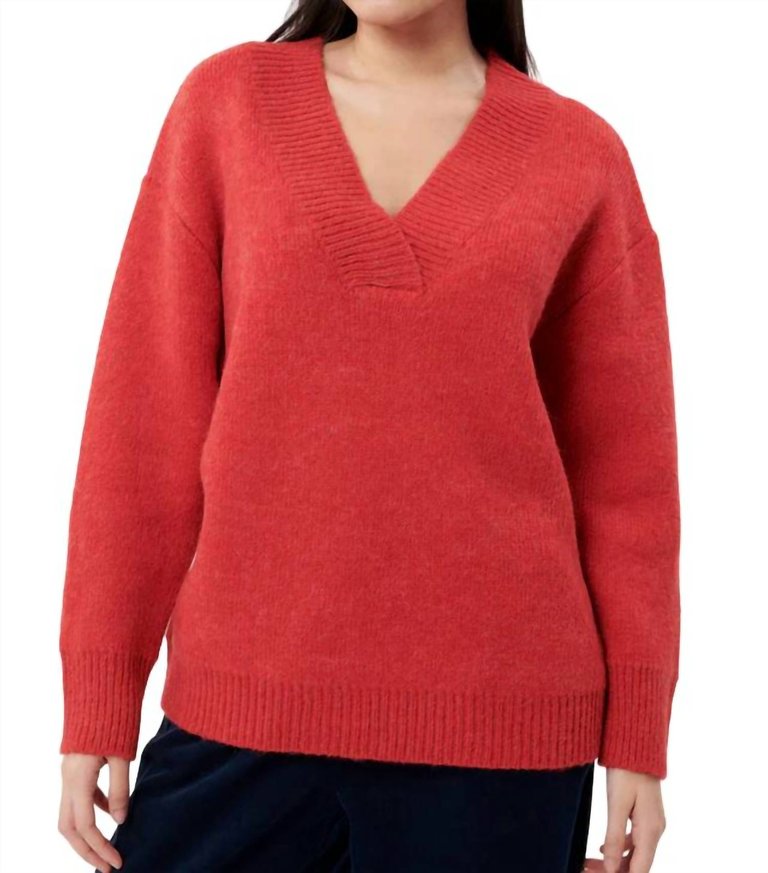 Rough V-Neck Sweater - Red