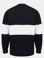 Front Row Adults Unisex Panelled Tag Free Rugby Shirt (Navy/White)