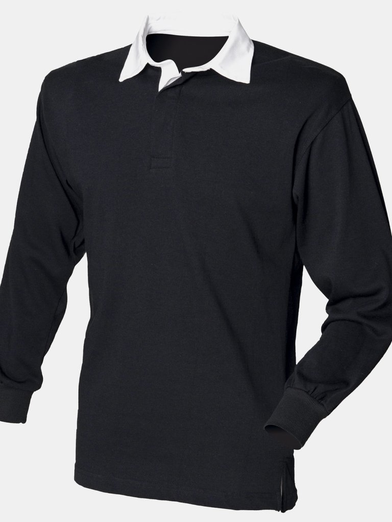 Front Row Long Sleeve Classic Rugby Polo Shirt (Black/White) - Black/White