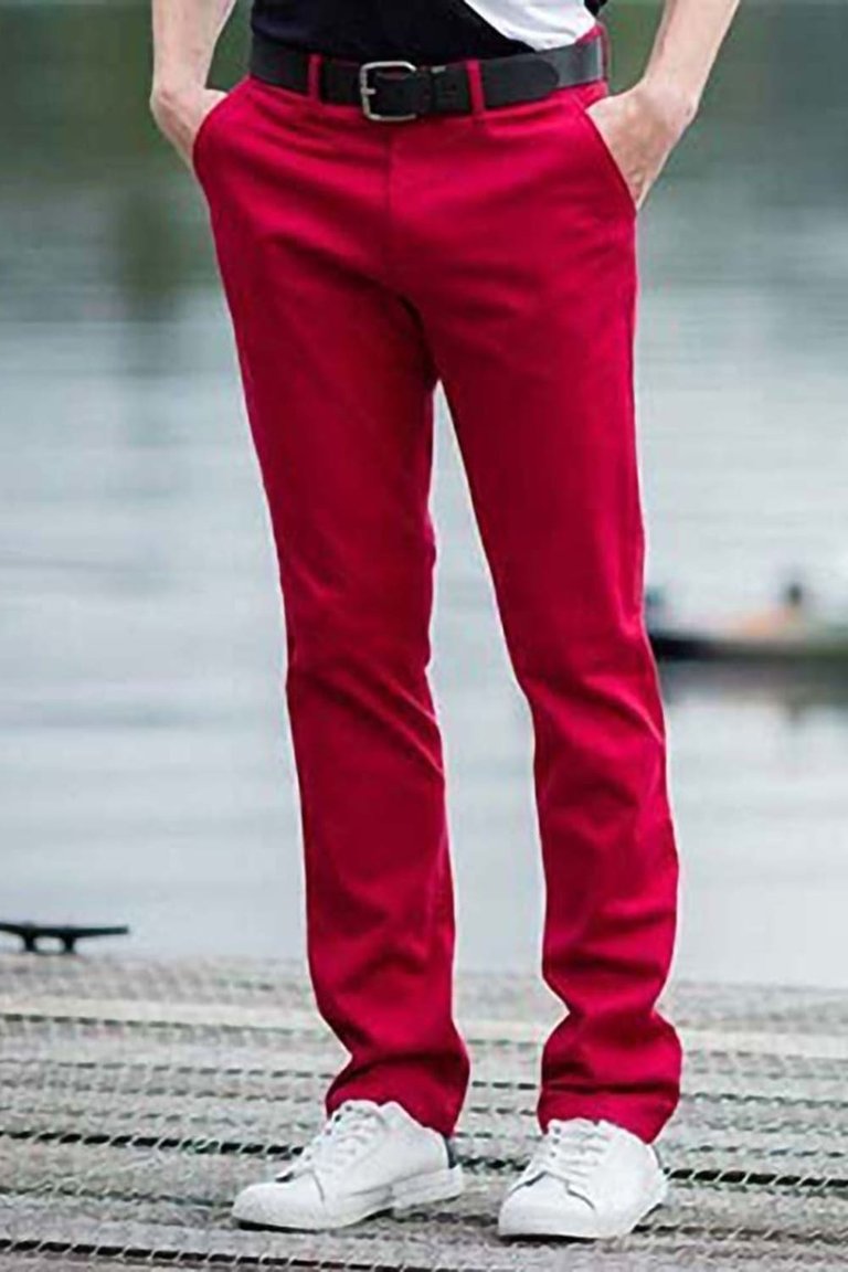 Front Row Mens Cotton Rich Stretch Chino Trousers (Vintage Red)