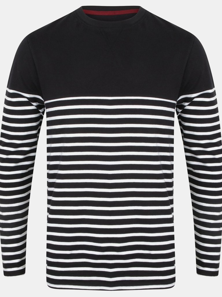 Front Row Mens Long Sleeve Breton Stripe T-Shirt (Navy/White) - Navy/White