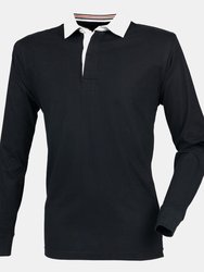 Front Row Mens Premium Long Sleeve Rugby Shirt/Top (Black) - Black