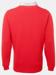 Front Row Mens Premium Long Sleeve Rugby Shirt/Top (Red)