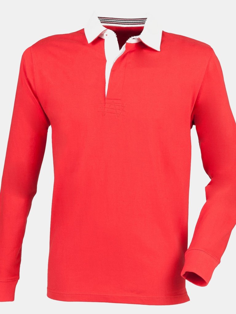 Front Row Mens Premium Long Sleeve Rugby Shirt/Top (Red) - Red