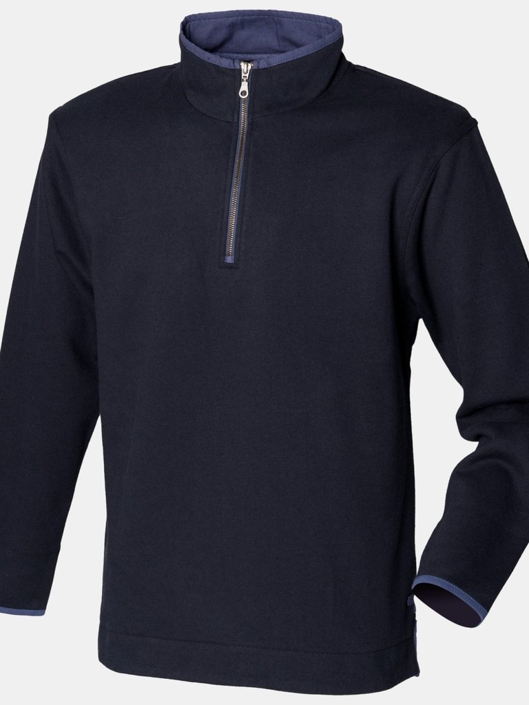 Front Row Mens Soft Touch 1/4 Zip Sweatshirt Top (Navy) - Navy