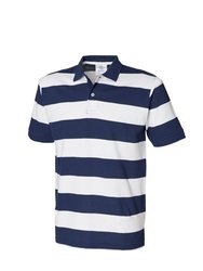 Front Row Mens Striped Pique Polo Shirt (Navy/White) - Navy/White