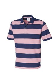 Front Row Mens Striped Pique Polo Shirt - Navy/Pink
