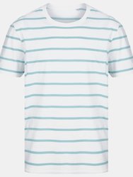 Front Row Mens Striped T-Shirt (White/Duck Egg Blue) - White/Duck Egg Blue