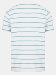 Front Row Mens Striped T-Shirt (White/Duck Egg Blue)
