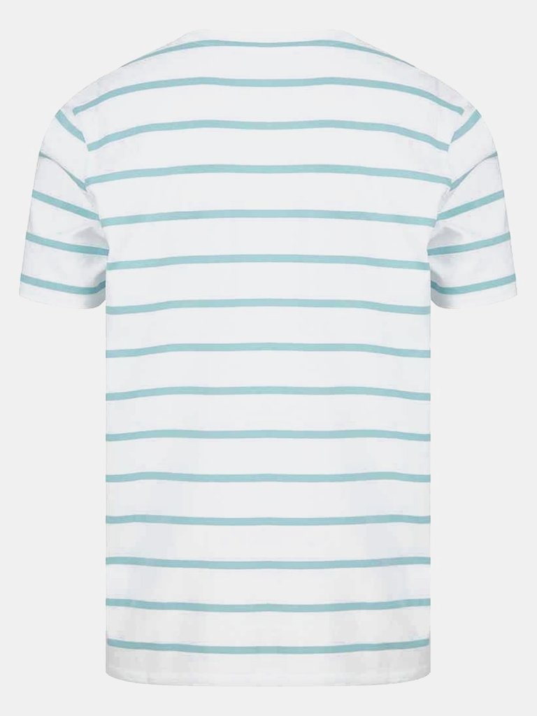 Front Row Mens Striped T-Shirt (White/Duck Egg Blue)