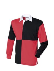 Front Row Quartered Rugby Sports Polo Shirt (Black/Red (White collar)) - Black/Red (White collar)