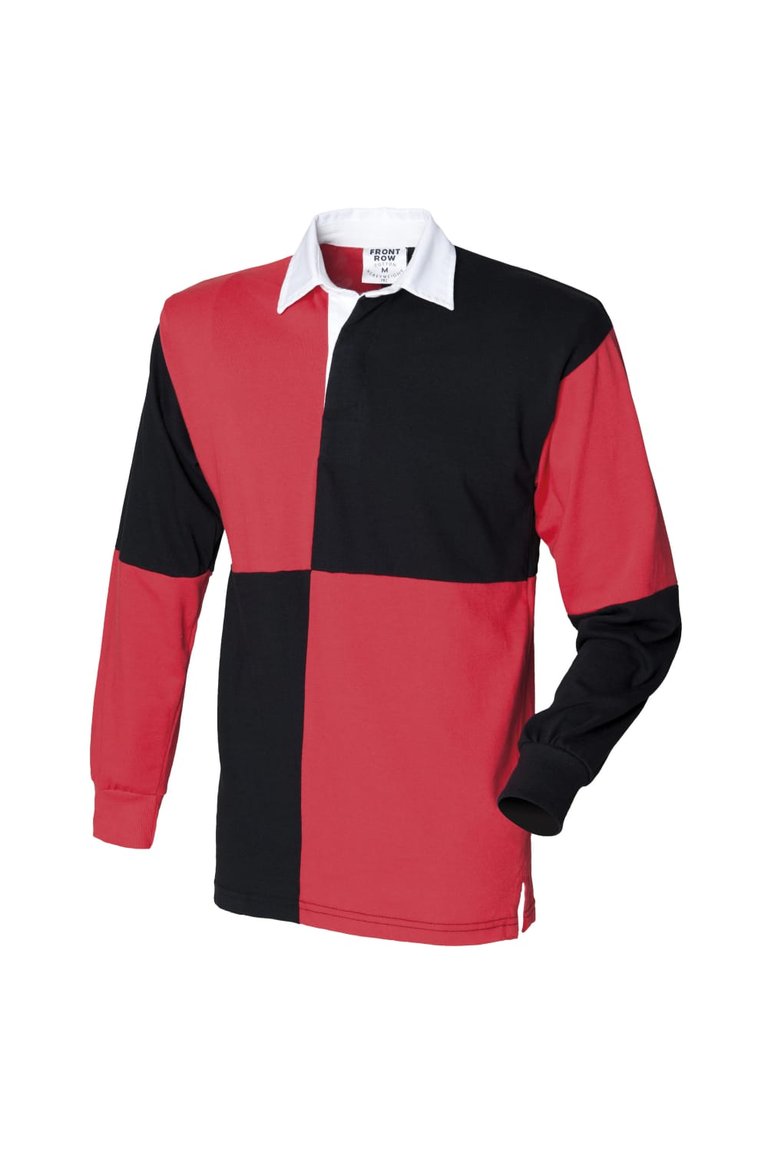 Front Row Quartered Rugby Sports Polo Shirt (Black/Red (White collar)) - Black/Red (White collar)