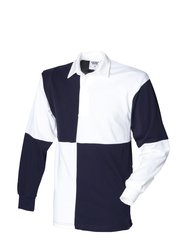 Front Row Quartered Rugby Sports Polo Shirt (White/Navy (White collar)) - White/Navy (White collar)