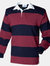 Front Row Sewn Stripe Long Sleeve Sports Rugby Polo Shirt (Burgundy/Navy) - Burgundy/Navy