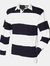 Front Row Sewn Stripe Long Sleeve Sports Rugby Polo Shirt (White & Navy (White collar)) - White & Navy (White collar)