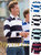 Front Row Sewn Stripe Long Sleeve Sports Rugby Polo Shirt (White & Navy (White collar))