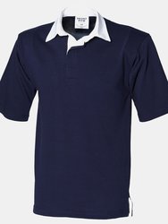 Front Row Short Sleeve Sports Rugby Polo Shirt (Navy) - Navy