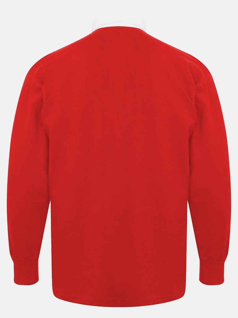 Kids Big Boys Long Sleeve Plain Rugby Sports Polo Shirt - Red