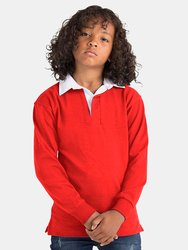 Kids Big Boys Long Sleeve Plain Rugby Sports Polo Shirt - Red