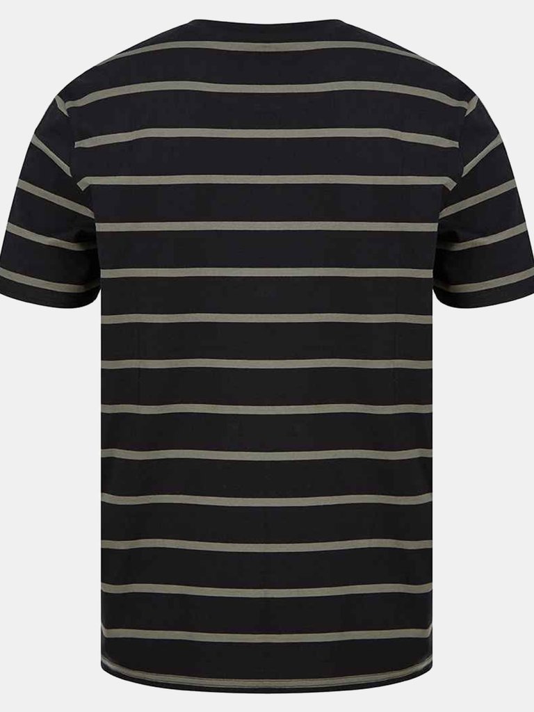 Mens Striped T-Shirt- Black/Khaki