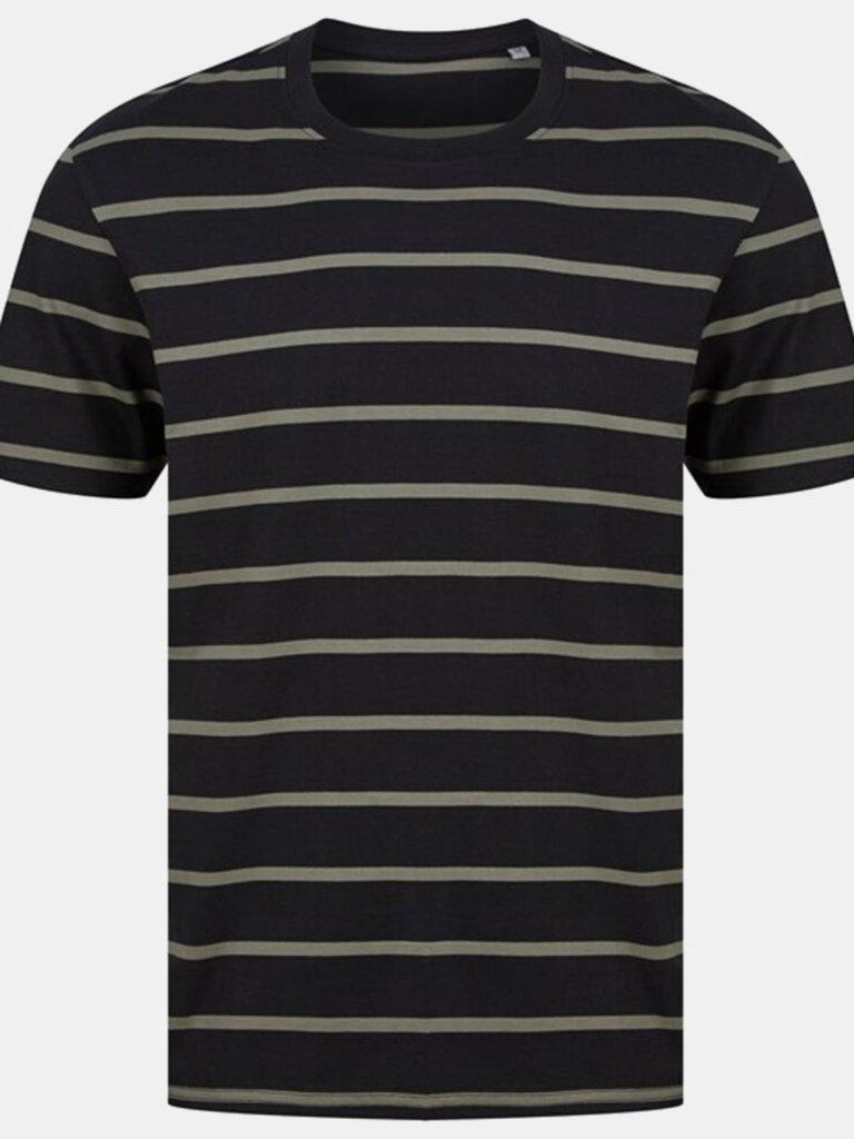 Mens Striped T-Shirt- Black/Khaki - Black/Khaki