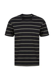 Unisex Adult Striped T-Shirt- Black/Khaki - Black/Khaki