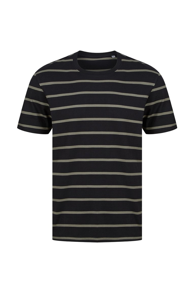 Unisex Adult Striped T-Shirt- Black/Khaki - Black/Khaki