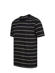 Unisex Adult Striped T-Shirt- Black/Khaki