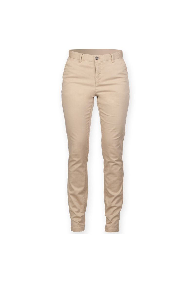 Womens/Ladies Cotton Rich Stretch Chino Trousers/Pants - Stone - Stone