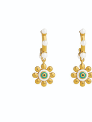 Evil Eye Blossom Pearl Mini-Hoop Earrings - Gold
