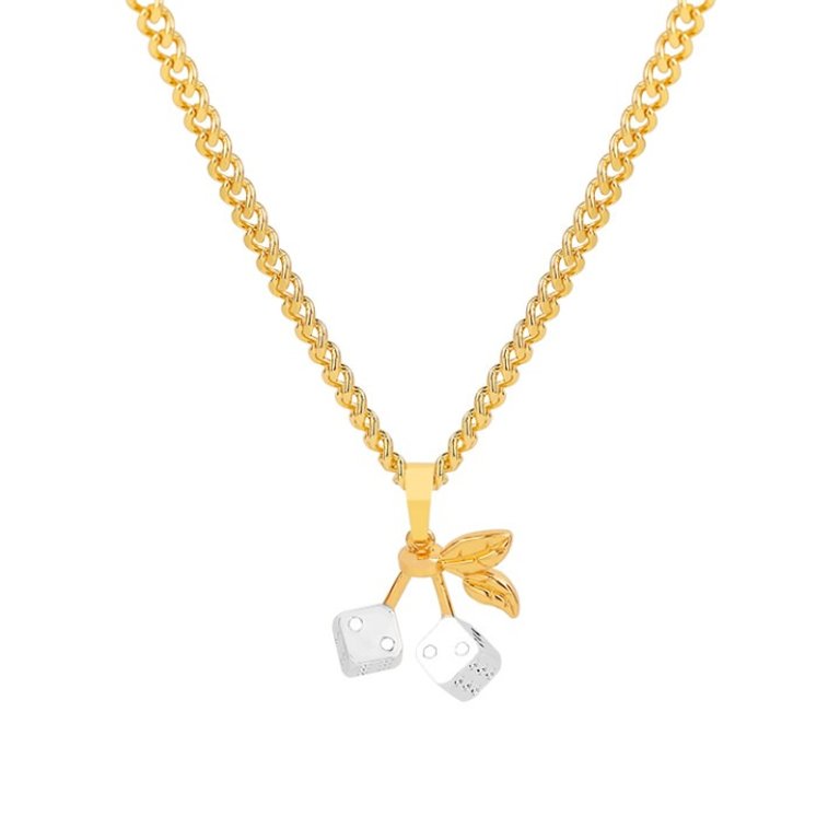 Sweet Cherry Dice Charm Necklace - Gold