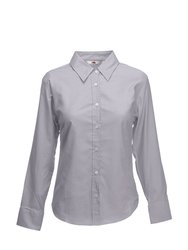 Fruit Of The Loom Ladies Lady-Fit Long Sleeve Oxford Shirt (Oxford Grey) - Oxford Grey