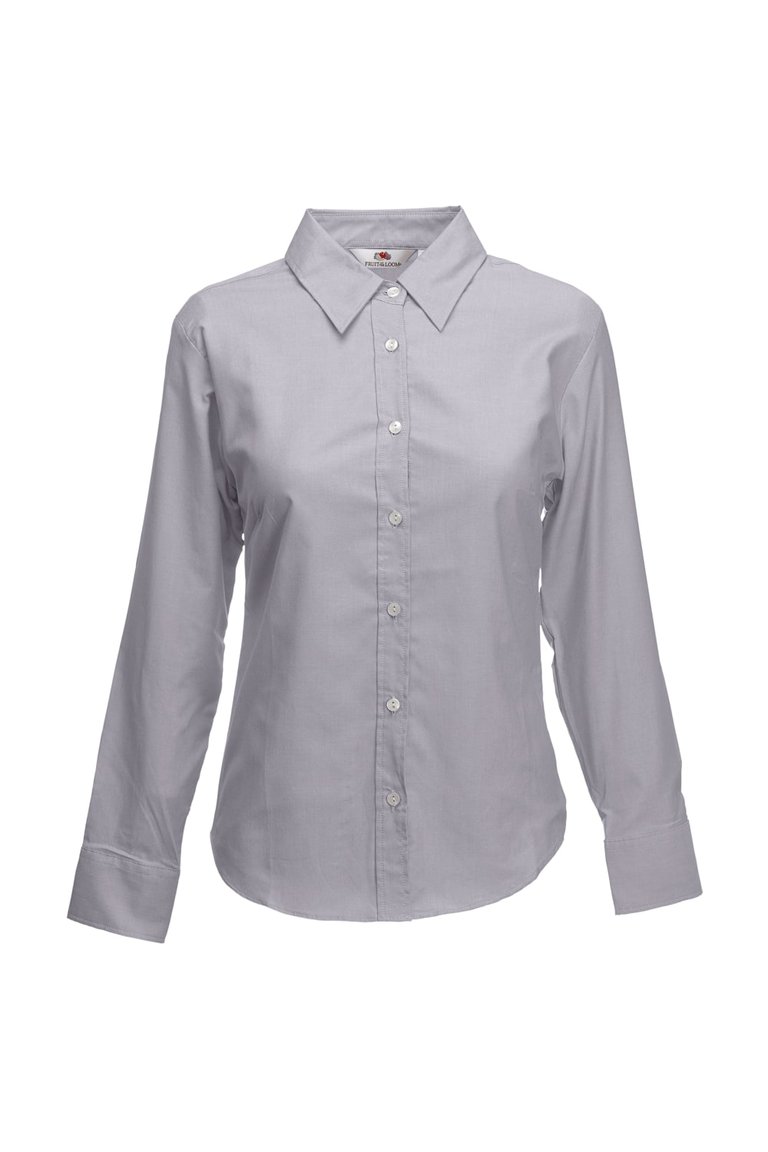 Fruit Of The Loom Ladies Lady-Fit Long Sleeve Oxford Shirt (Oxford Grey) - Oxford Grey