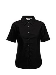Fruit Of The Loom Ladies Lady-Fit Short Sleeve Oxford Shirt (Black) - Black