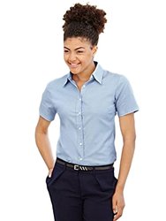 Fruit Of The Loom Ladies Lady-Fit Short Sleeve Oxford Shirt (Oxford Blue)
