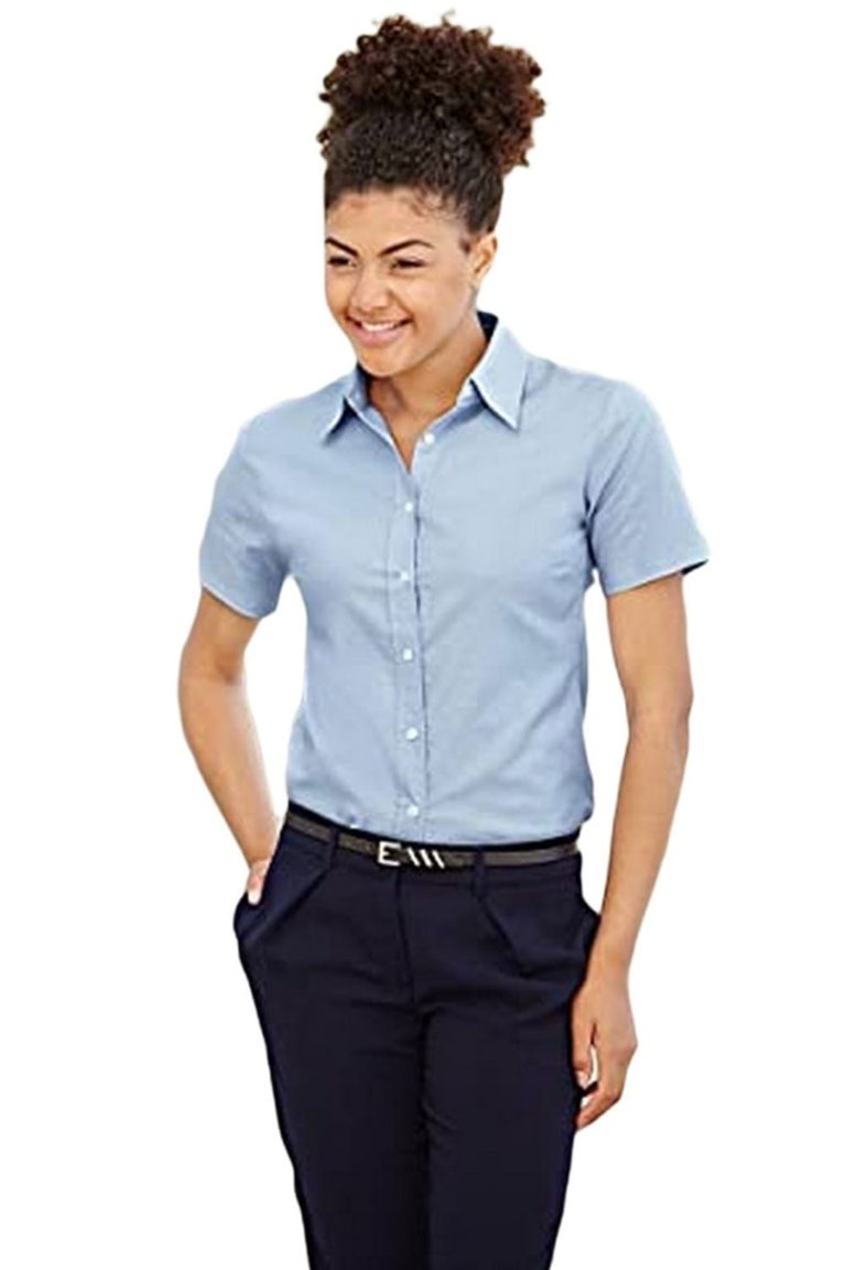 Fruit Of The Loom Ladies Lady-Fit Short Sleeve Oxford Shirt (Oxford Blue)