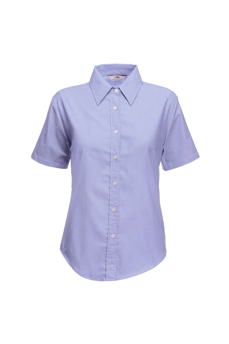 Fruit Of The Loom Ladies Lady-Fit Short Sleeve Oxford Shirt (Oxford Blue) - Oxford Blue