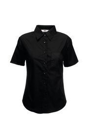 Fruit Of The Loom Ladies Lady-Fit Short Sleeve Poplin Shirt (Black) - Black