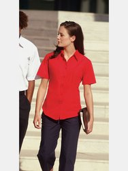 Fruit Of The Loom Ladies Lady-Fit Short Sleeve Poplin Shirt (Red)