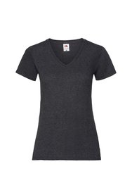 Fruit Of The Loom Ladies Lady-Fit Valueweight V-Neck Short Sleeve T-Shirt (Dark Heather) - Dark Heather