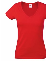 Fruit Of The Loom Ladies Lady-Fit Valueweight V-Neck Short Sleeve T-Shirt (Red) - Red