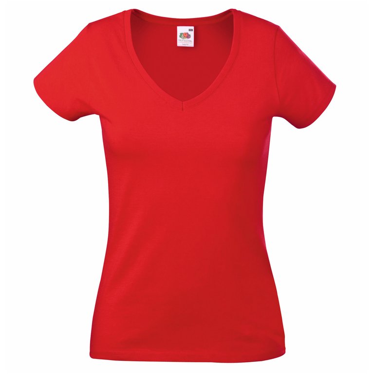 Fruit Of The Loom Ladies Lady-Fit Valueweight V-Neck Short Sleeve T-Shirt (Red) - Red