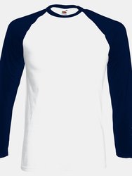 Fruit Of The Loom Mens Long Sleeve Baseball T-Shirt (White/Deep Navy) - White/Deep Navy