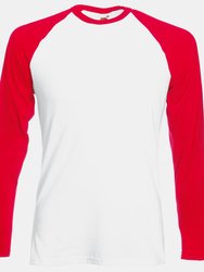 Fruit Of The Loom Mens Long Sleeve Baseball T-Shirt (White/Red) - White/Red